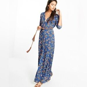 • Express • Blue Floral Maxi Shirt Dress